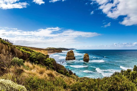 Rocks of the coastal strip of the Twelve Apostles. The Great Ocean Road. The morning on the Pacific