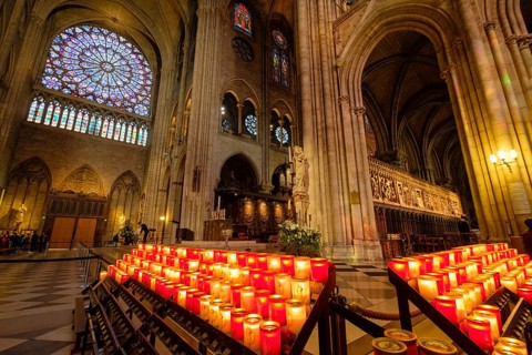 Votive candles, Cathédrale Notre Dame, seat of the Archdiocese of Paris, Paris, France, Western