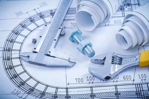 Stainless bolt with nut adjustable spanner trammel caliper construction drawings on blueprint