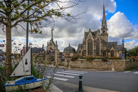 Enclosed parish Gothic church Eglise Saint-Gouesnou, Gouesnou near Brest, department Finistere
