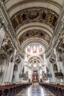 Salzburg, Austria, April 29, 2015: Franciscan church. Interior view. Salzburg is renowned for its