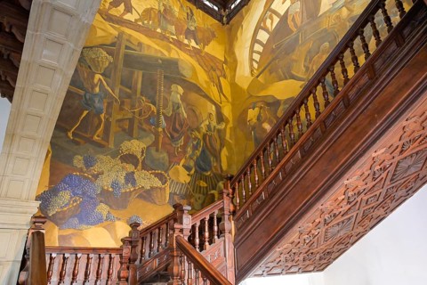 Wooden staircase, Old Town Hall Casa Consistorial, Plaza de Espana, Old Town, Santa Cruz de La