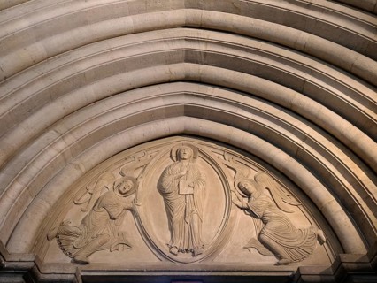 Motif above a portal in Naumburg Cathedral. Saxony-Anhalt, Germany, Europe