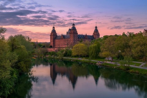 Panoramic view of Johannisburg Castle in Aschaffenburg, Germany, Europe