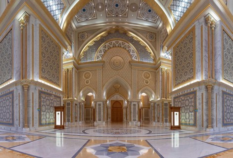 A picture of the lavish Great Hall of the Qasr Al Watan presidential palace