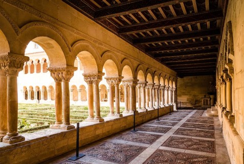 Santo Domingo de Silos, Spain, April 16, 2019: The cloister of Santo Domingo de Silos Abbey. It is