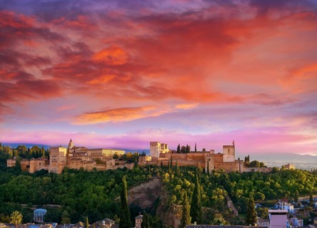 Alhambra sunset in Granada of Spain view from Albaicin