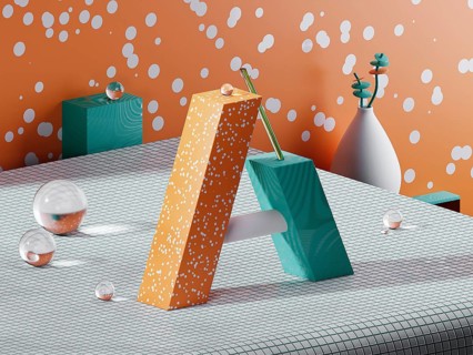 3d render of letter A contemporary composition. ABC alphabet object . High quality 3d illustration
