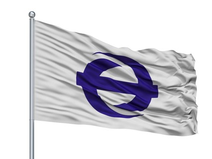 Sennan City Flag On Flagpole, Country Japan, Osaka Prefecture, Isolated On White Background