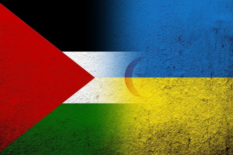The Sahrawi Arab Democratic Republic Western Sahara national flag with National flag of Ukraine.