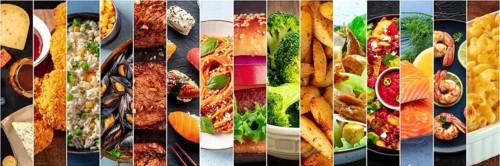 Food collage layout. A variety of dishes, a collection for a restaurant banner. International