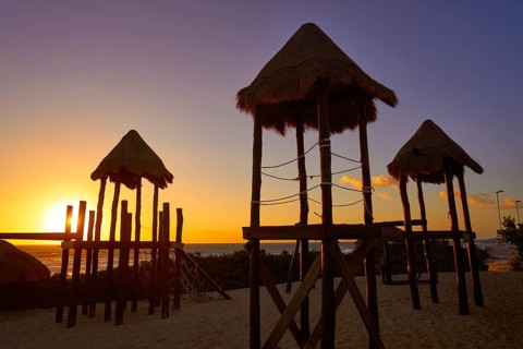 Cancun sunrise at Delfines Beach at Hotel Zone of Mexico