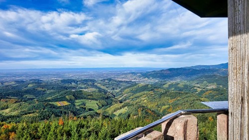 View from the Moosturm tower over Oppenau, the northern Black Forest to the Rhine plain and the