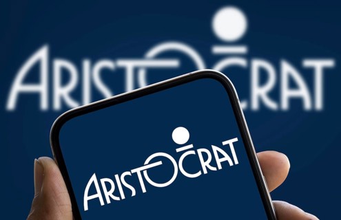 Aristocrat Leisure logo is displayed on smartphone. Aristocrat Leisure Limited is an Australian