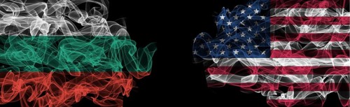 Flags of Bulgaria and USA on Black background, Bulgaria vs USA Smoke Flags
