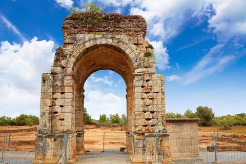 Arch roman of Caparra in Spain Extremadura by the Via de la Plata way