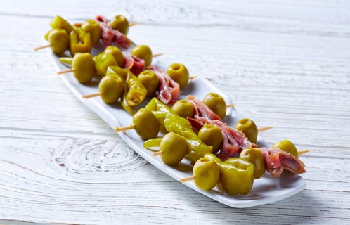 Gilda pinchos with olives and anchovies tapas from Spain