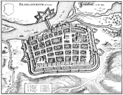 Panoramic view of Frankfurt / Oder, 17th Century, Germany, Europe, Historische Zeichnung,