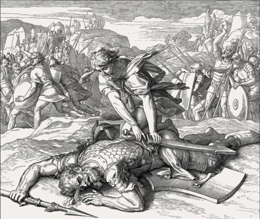 David killing the enemy champion Goliath, Old Testament, by Julius Schnorr von Carolsfeld