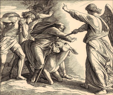 Balaam and the angel, Balaam's Donkey, Old Testament, by Julius Schnorr von Carolsfeld, 1860