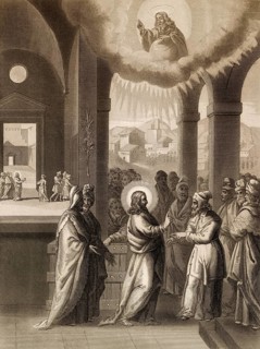 Jesus teaching in the temple, New Testament, steel engraving 1853, digitally