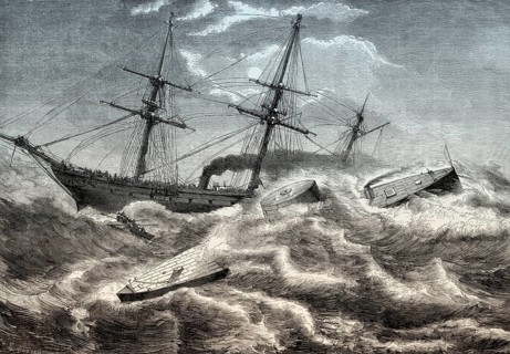 Sinking of the ironclad warship USS Monitor, Battle of Hampton Roads, American Civil War, 1862