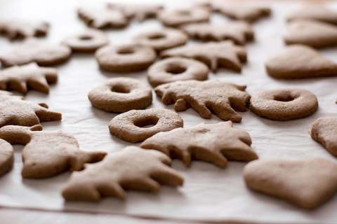 Baked easter gingerbread cookies on the white plate Closeup shot with selective focus