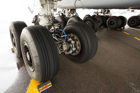 A380 airplane's tires at Sofia's airport
