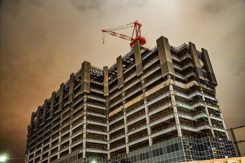 High-rise building construction site of the Yokohama Minato Mirai. Shooting Location: Yokohama-city