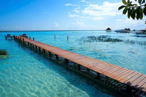 Laguna de Bacalar Lagoon pier in Mayan Mexico at Quintana roo