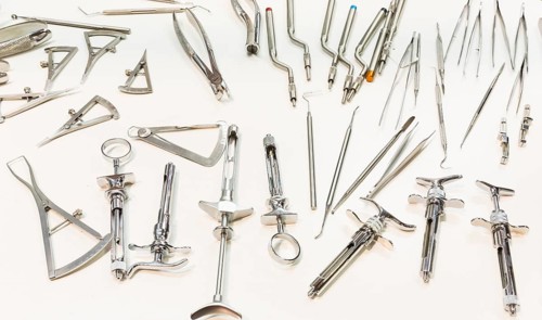 Dental instruments for stomatology practice. Tweezer, carver, wiper, drill, pincers, scraper,