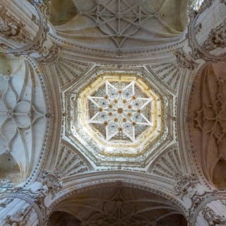 Burgos, Spain, 14 April, 2024: view of the ornate ceiling and cupola of the Constable Chapel in the