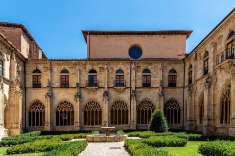 Ona, Spain, 5 August, 2020: Benedictine monastery of San Salvador de Oña in Burgos. Gothic