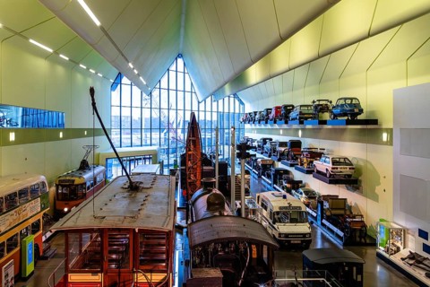 Glasgow, UK, December 6, 2023: Interior view of Riverside Museum by Zaha Hadid Architect in the