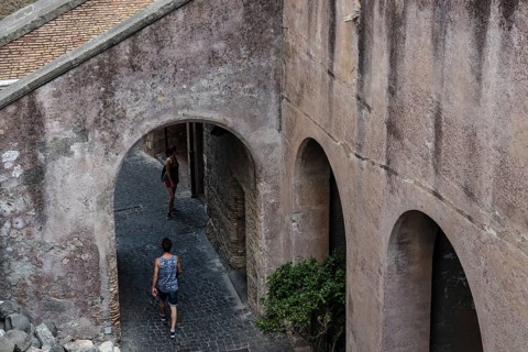 Rome, Italy, August 19, 2016: Tourists in Castel Sant Angelo. The Mausoleum of Hadrian, usually