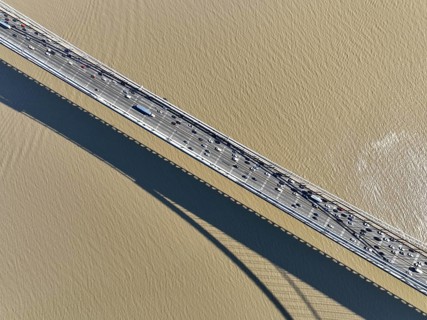 Aerial view of George Washington Bridge in Fort Lee, NJ. George Washington Bridge is a suspension