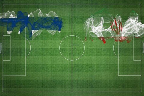 Finland vs Iran Soccer Match, national colors, national flags, soccer field, football game,