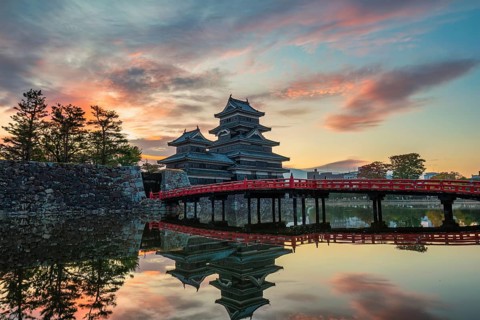 Matsumoto Nagano, sunrise at Matsumoto Castle in autumn season
