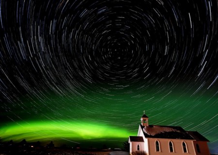 Aurora Borealis in Saskatchewan night photography Church