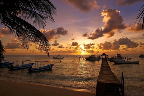 Puerto Morelos sunset beach in Riviera Maya of Mayan Mexico