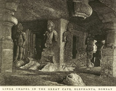 Linga chapel in the great cave, Elephanta Gharapuri cave, Bombay now Mumbai, Maharashtra, India,