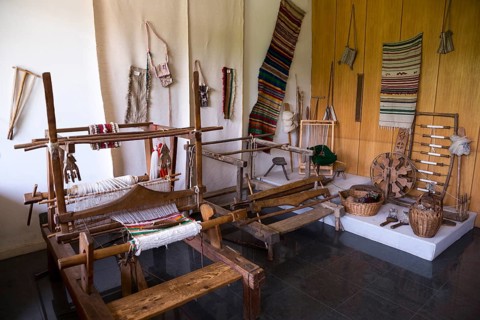Weaving equipment for Carpets. Traditional colorful carpets from Bulgaria. Hand-woven (hand-made)