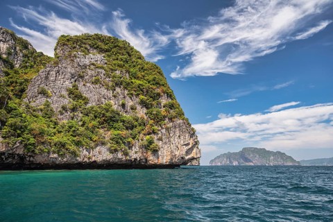 Tropical islands view with locean blue sea water at Phi Phi Islands, Krabi Thailand nature