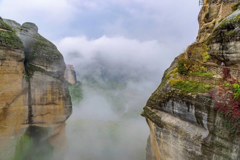 Landscape of rock formation in Meteora, Greece, Europe