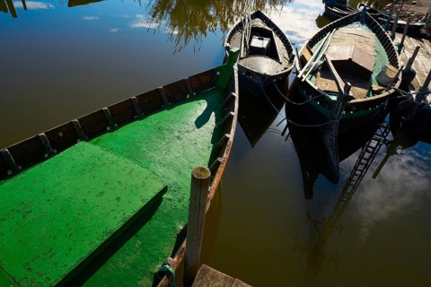 Albufera of Valencia boats in the lake in Spain