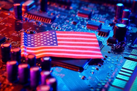 Computer chip with USA flag