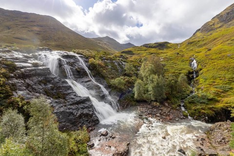 Waterfalls, The Meeting of Three Waters, Glencoe, Highlands, Scotland, Great Britain