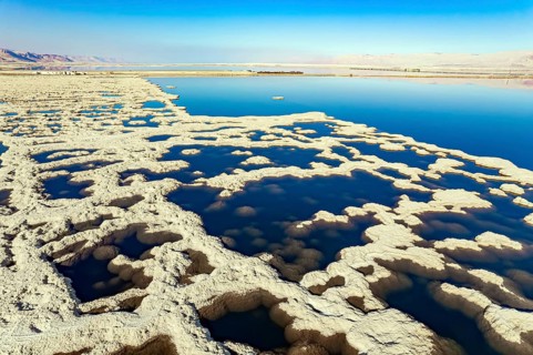 Israel. Dead Sea. The drainless salt lake in the Middle East, the saltiest lake in the world. On