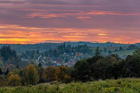 Aerial view Güntersberge Selketal at sunset