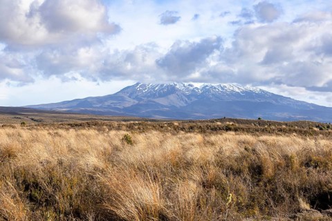 An image of a Mount Ruapehu volcano in New Zealand